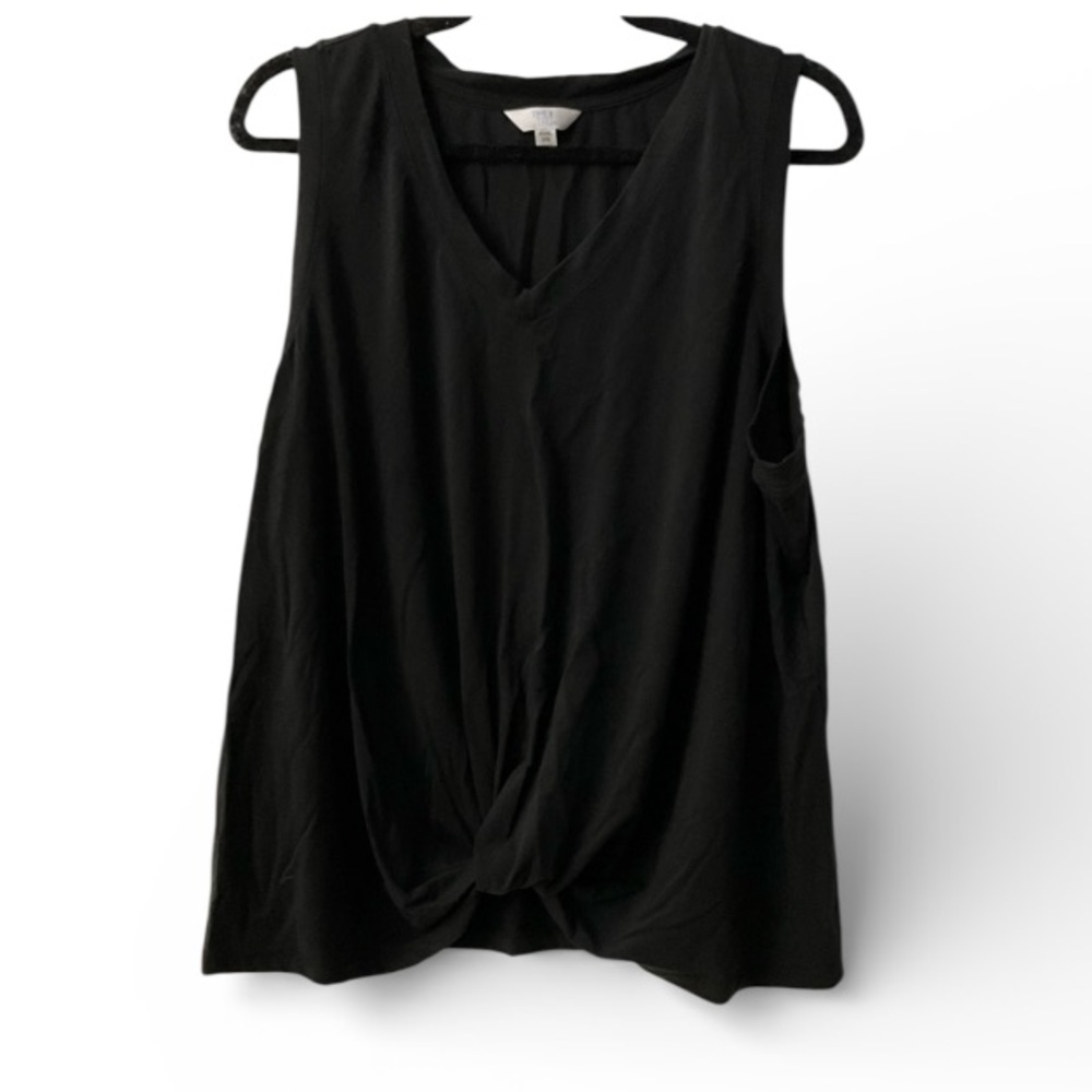Time and Tru Black Twist-Front V-Neck Tank Top - Picture 1 of 5